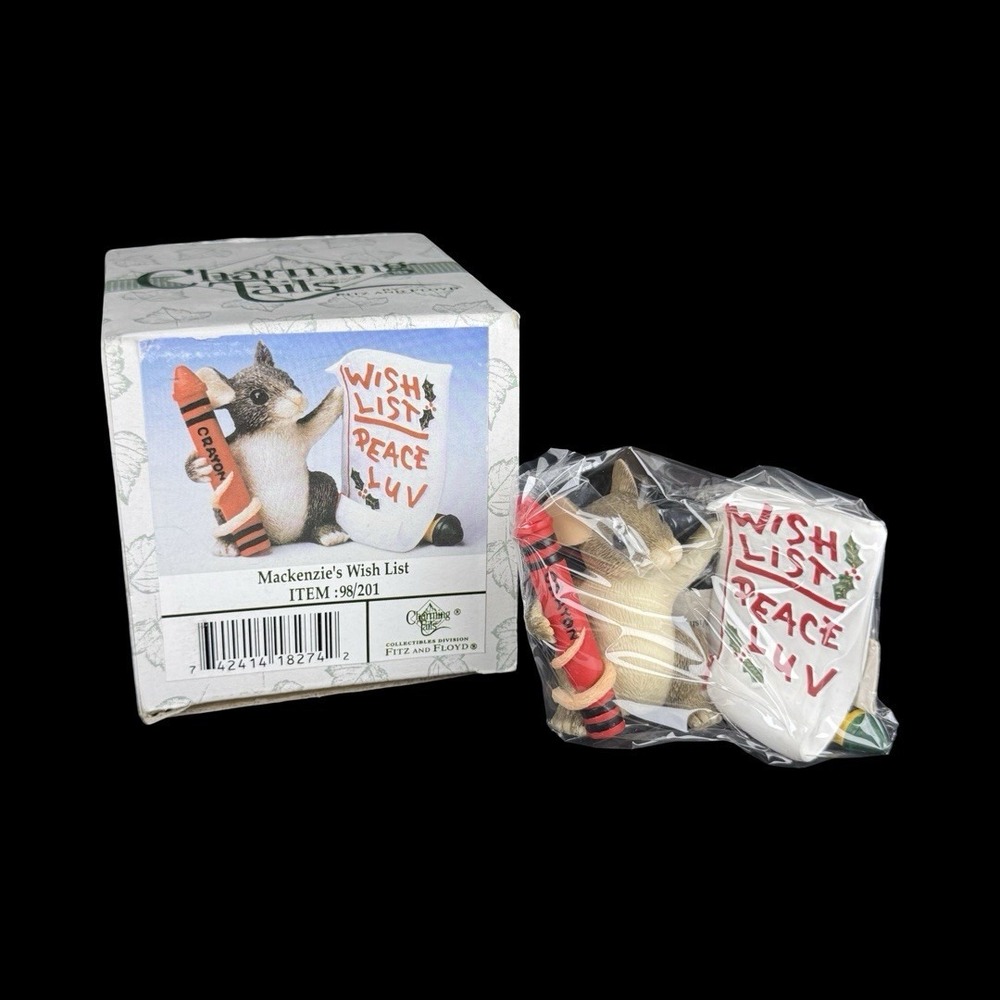 Fitz & Floyd Charming Tails Mackenzie's Wishlist 98/201 Mouse Christmas 1998